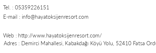 Hayat Oksijen Resort telefon numaralar, faks, e-mail, posta adresi ve iletiim bilgileri